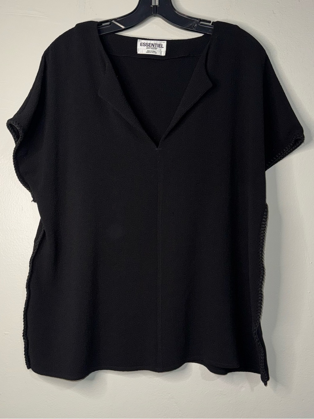 Essentiel Antwerp Black V-Neck Short Sleeve Blouse